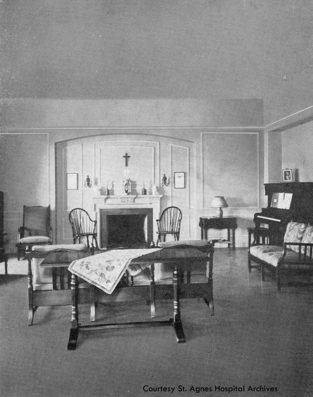 Student lounge at St. Agnes School of Nursing, c. 1931.