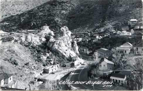 Early-mid 1900s photo of Bisbee. The Inn is located in the center right (across from Castle Rock) 