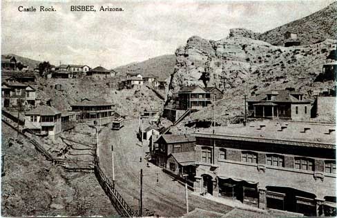 Another early 1900s photo of Bisbee. The Inn is located in the center left (across from Castle Rock) with a trolly in front of it. 