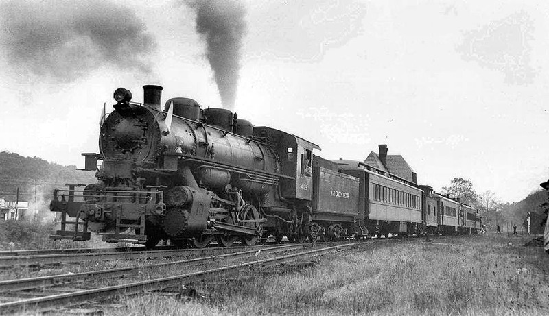 Train with the word "Ligonier" along the side riding the Ligonier Valley Rail Road. 