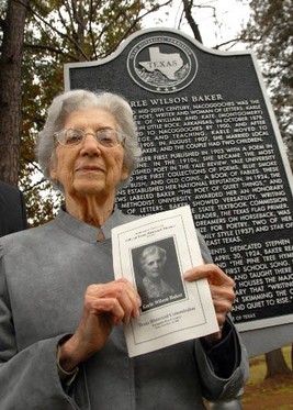 Charlotte Baker Montgomery at the site of her mother's historical marker