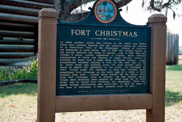 The fort includes numerous exhibits as well as this historic marker.