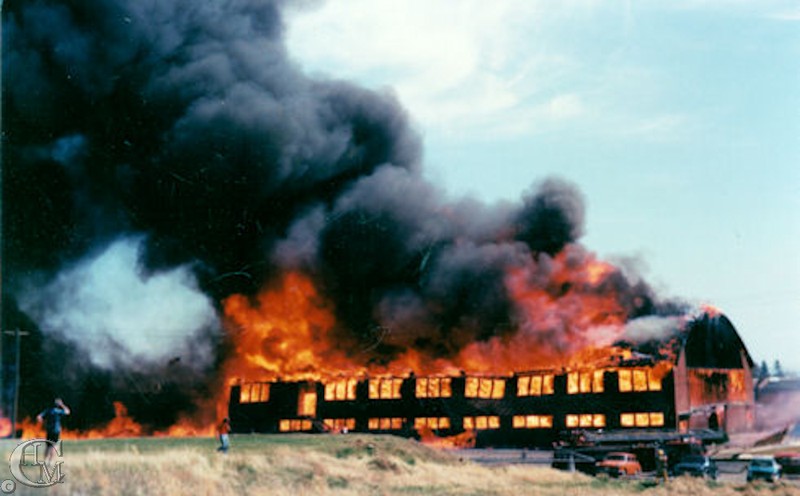 April 25, 1977 fire destroyed the former fieldhouse.