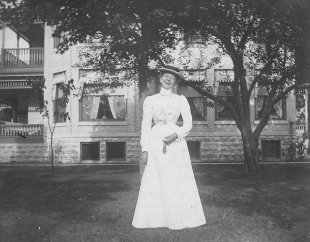 Addie in front of the home.-photo provided by Rosemary Thorton