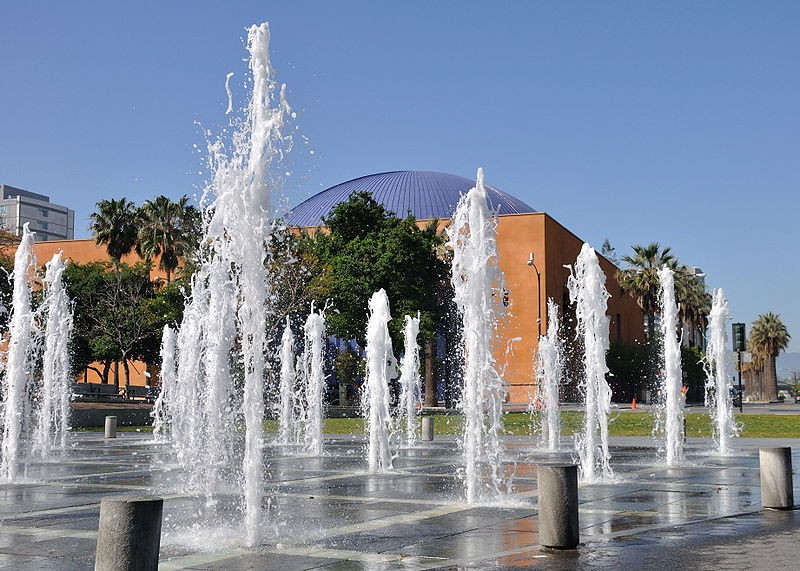 The Plaza de César E. Chávez fountains (image from Wikimedia Commons)