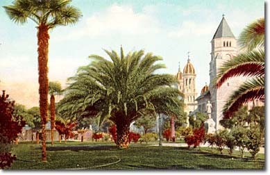 The Plaza in 1900, with St. James Cathedral and historic post office (now the San Jose Museum of Art) in background (image from the city of San Jose)