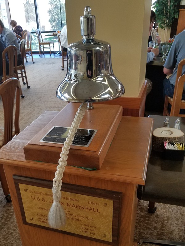 Since 1994, the building's John Marshall dining room has been home to this bell from the Nuclear Ballistic Missile Submarine U.S.S. John Marshall. 