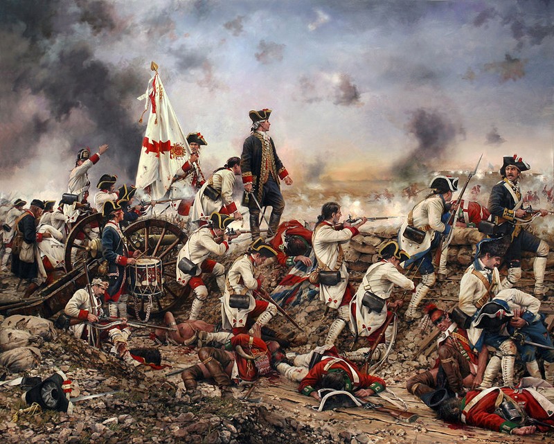 Painting depicting Galvez (standing center) during the Siege of Pensacola by Augusto Ferrer-Dalmau 