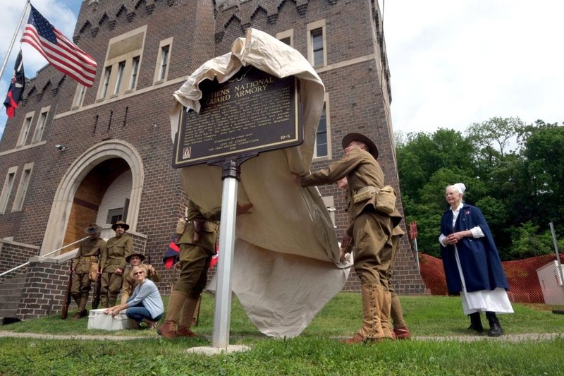 The unveiling ceremony for the new marker. Photo from the Athens News.