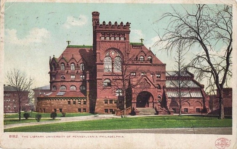A 1904 post card with an image of the Furness Library.