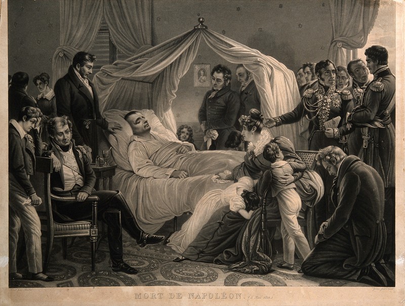 Napoleon on his death bed while in exile on St. Helena. HIs death ended any plans Nicholas Girod had for rescuing him and bringing him to New Orleans.