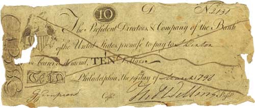 A bank note from the First Bank of the U.S.