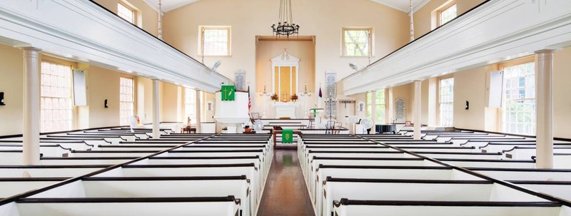 The clean lines of the church's interior.