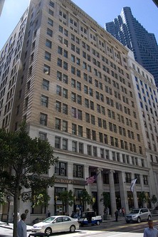 San Francisco Merchant's Exchange survived the San Francisco earthquake of 1906. It's interior was designed by renowned architect Julia Morgan.