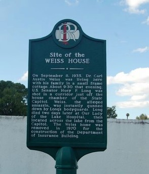 The historical marker near the site where Weiss' home once stood.