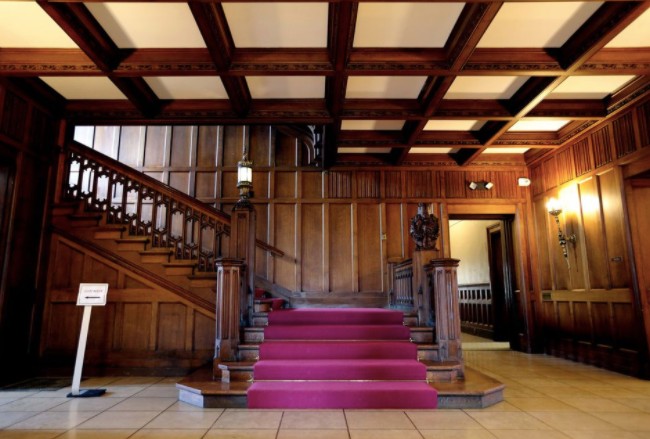 The grand staircase in Mather Mansion 