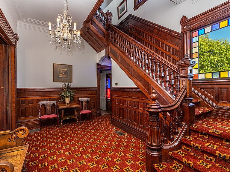 The Pink Lady staircase and stained glass window