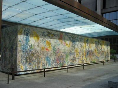 A view of Chagall's "Four Seasons" mosaic (east side)