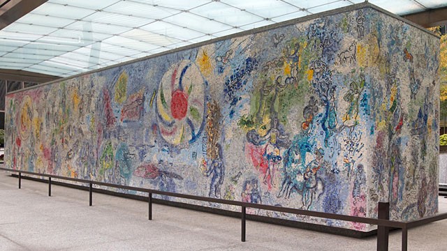 A view of Chagall's "Four Seasons" mosaic (west side)