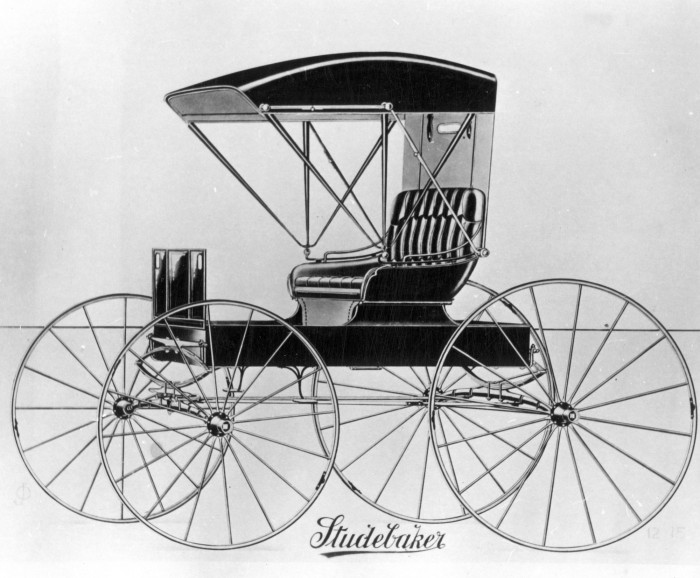 A Studebaker buggy from the early 1890s, one of many models that would have been on display at this building prior to its conversion to artist studios. 