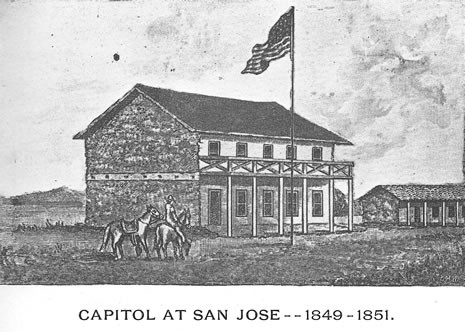 Engraving of the original Capitol Building (image from California State Library)