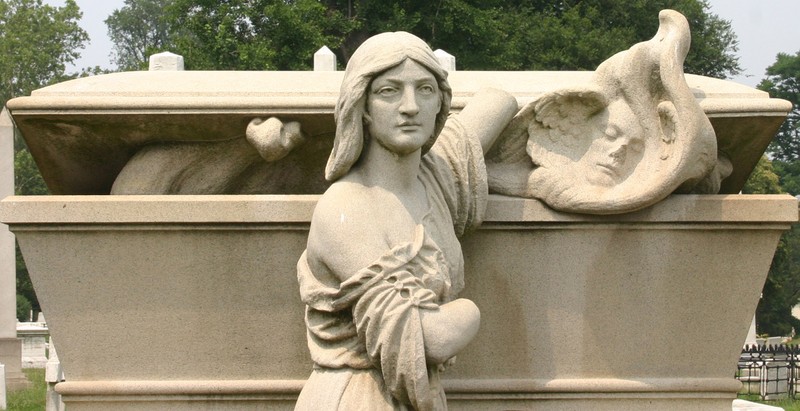 This is a perfect example of the elaborate funerary art one will encounter when visiting Laurel Hill.