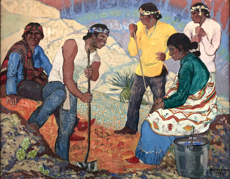 Navajo farmers working soil