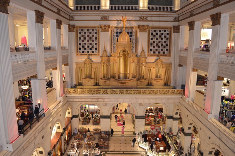 Wanamaker's/Macy's Grand Court with the pipes from its famous organ on full display.