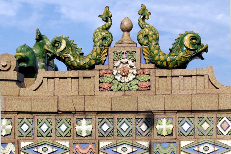 Close-up of details on the roof