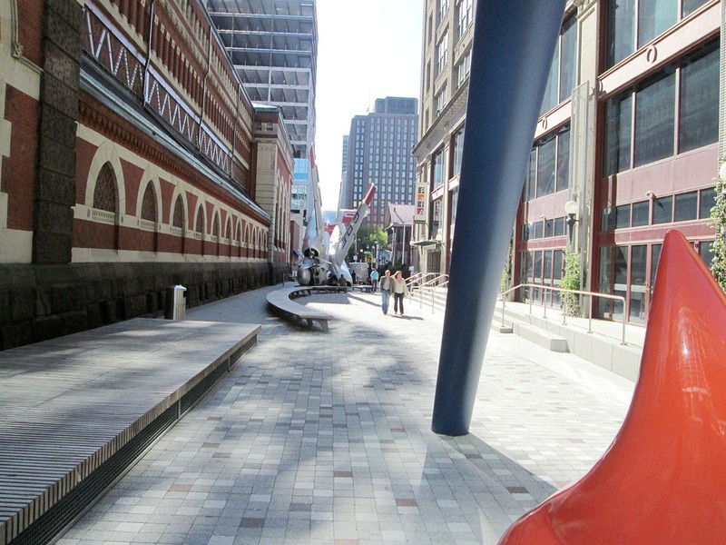 Lenfest Plaza, situated between the Furness-Hewitt Building and the Hamilton Building, is used as an exhibit space for outdoor sculptures.  