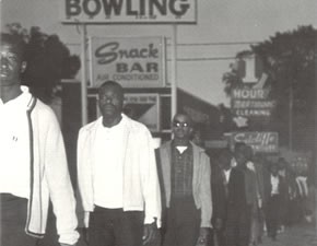 Students march near All Star Bowling Alley (February 1968). Photo courtesy of Cecil Williams.