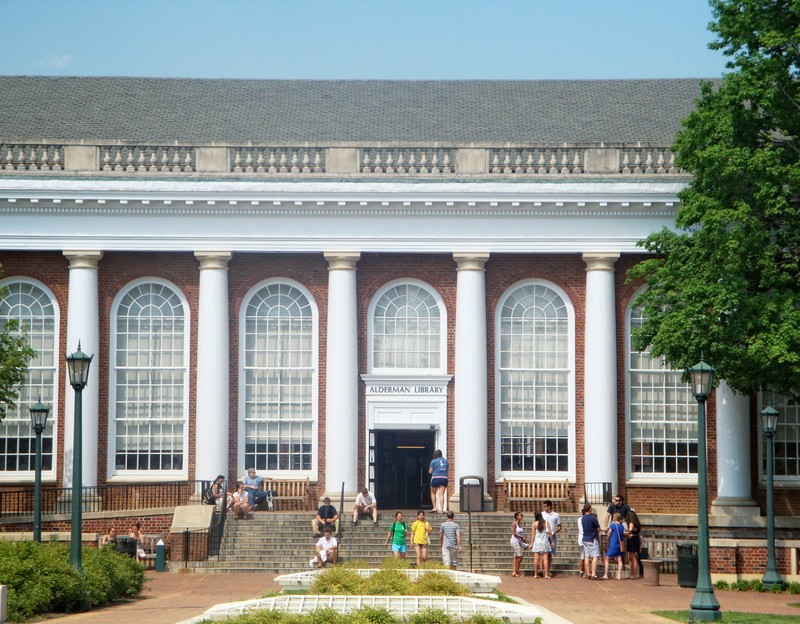 The Berlin Wall installation is adjacent to the Alderman Library (pictured). Image by By Vtn5n - Own work, Public Domain, https://commons.wikimedia.org/w/index.php?curid=6635863.