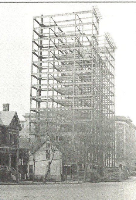 The structural steel under construction for the First Huntington National Bank circa 1913. Courtesy of Patrick Morris