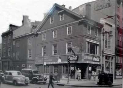 This 1947 photograph shows the Dolley Todd House prior to restoration when it served as a soda shop.