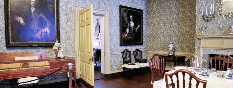 The home's dining room in which many founding fathers enjoyed a meal, to include the country's first three presidents, George Washington, John Adams and Thomas Jefferson.  