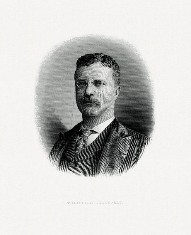 Portrait of Theodore Roosevelt; image courtesy of The Bureau of Engraving and Printing - Restoration by Godot13, Public Domain, https://commons.wikimedia.org/w/index.php?curid=33965290