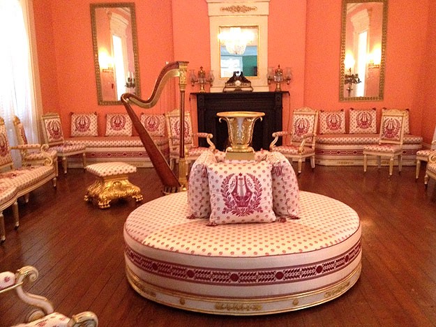 The mansion's ballroom was added sometime around 1828 and has been adorned with furniture imported from France.