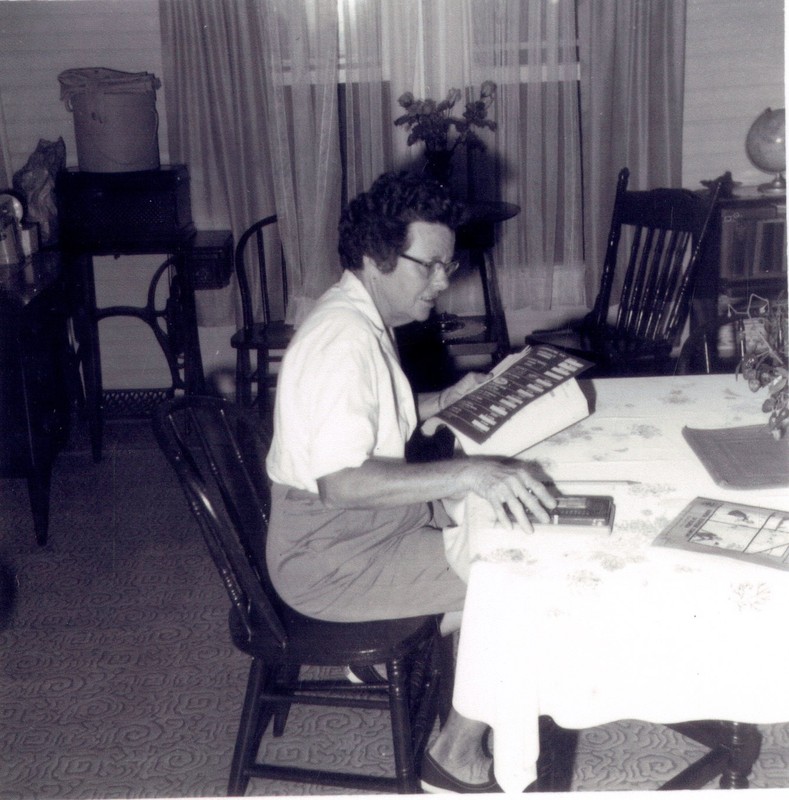 Bernice Fullop Van Hooser in the dining room of the Greenwood House, Clearwater, Florida, circa 1961.