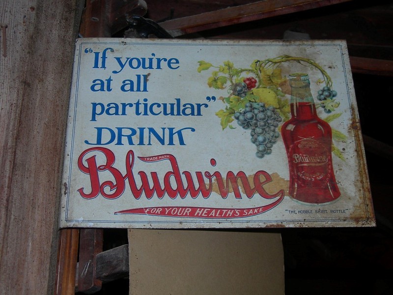 This is an old Bludwine ad. As you can see their slogan was "For your health's sake" which caused many to think of it as a blood tonic