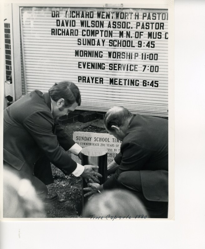 On October 5th 1980 a time capsule was buried at the Southeast corner of 12th and Poplar Street. It is due to be open in 2080. Courtesy of the Kenova Historical Commission.