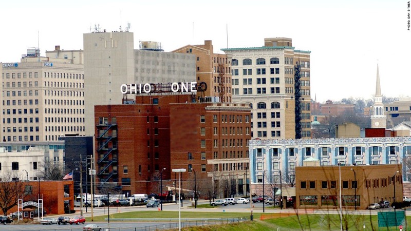 The Ohio One Building's signature neon letters.
