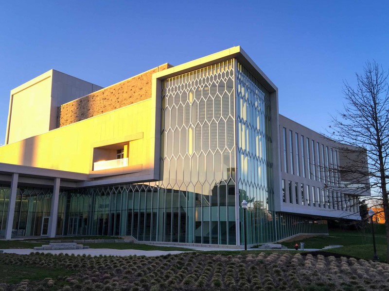 The Moss Arts Center is located on the campus of Virginia Tech; image by Smash the Iron Cage - Own work, CC BY-SA 4.0, https://commons.wikimedia.org/w/index.php?curid=39888408