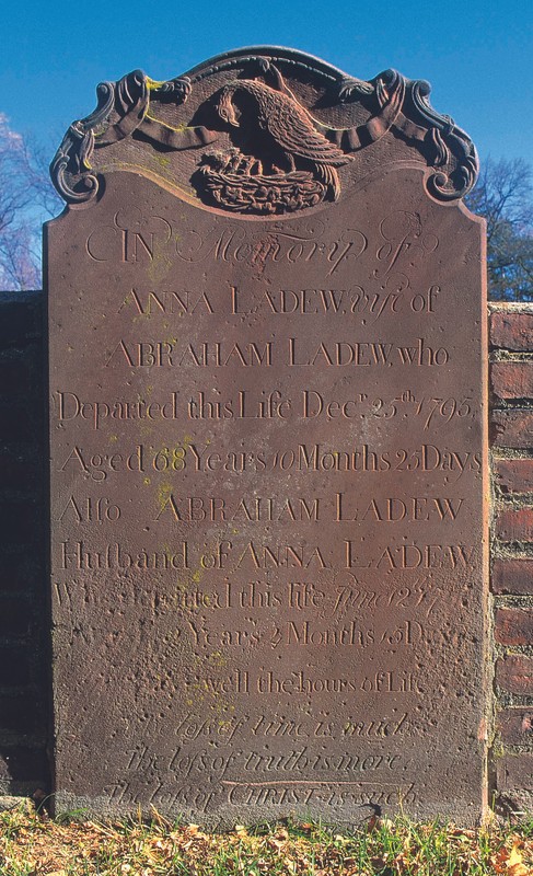 Tombstone of Anna and Abraham Ladew in Sparta Cemetery.