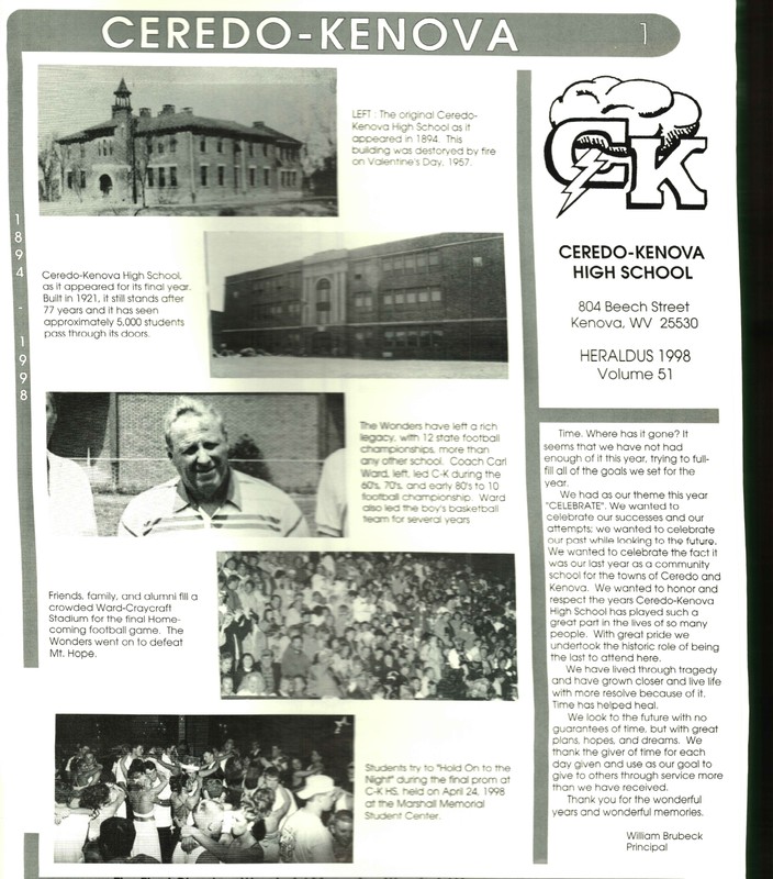 A page from the final C-K High yearbook in 1998. Courtesy of the Ceredo Historical Society Museum.