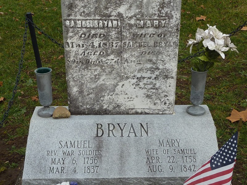 Original and modern tombstones at the graves of Samuel and Mary Bryan