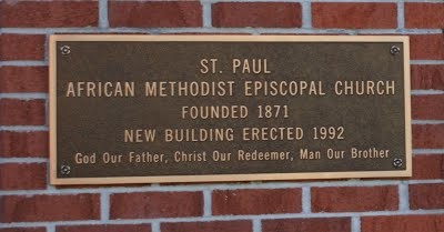 Bronze plaque commemorating new St. Paul A.M.E. Church building.