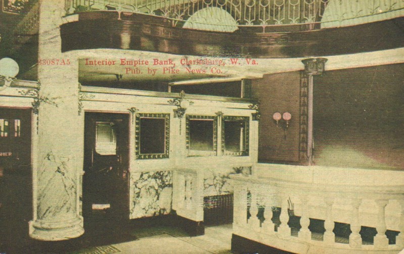 Color postcard of interior of Empire National Bank in 1911.