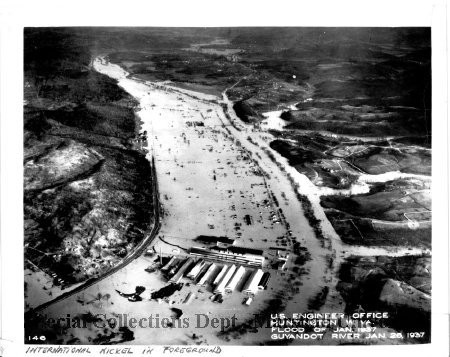 Aerial view of the nickel plant during the 1937 flood