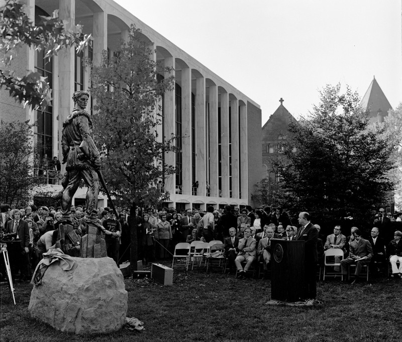 The Mountaineer Statue being dedicated in 1971. 