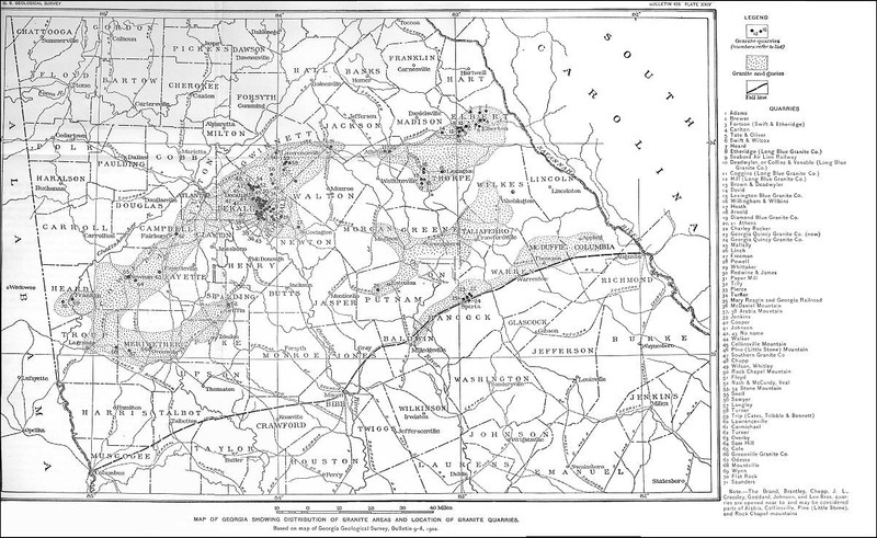 Map of Georgia Showing Distribution of Granite Areas and Location of Granite Quarries (circa 1902)